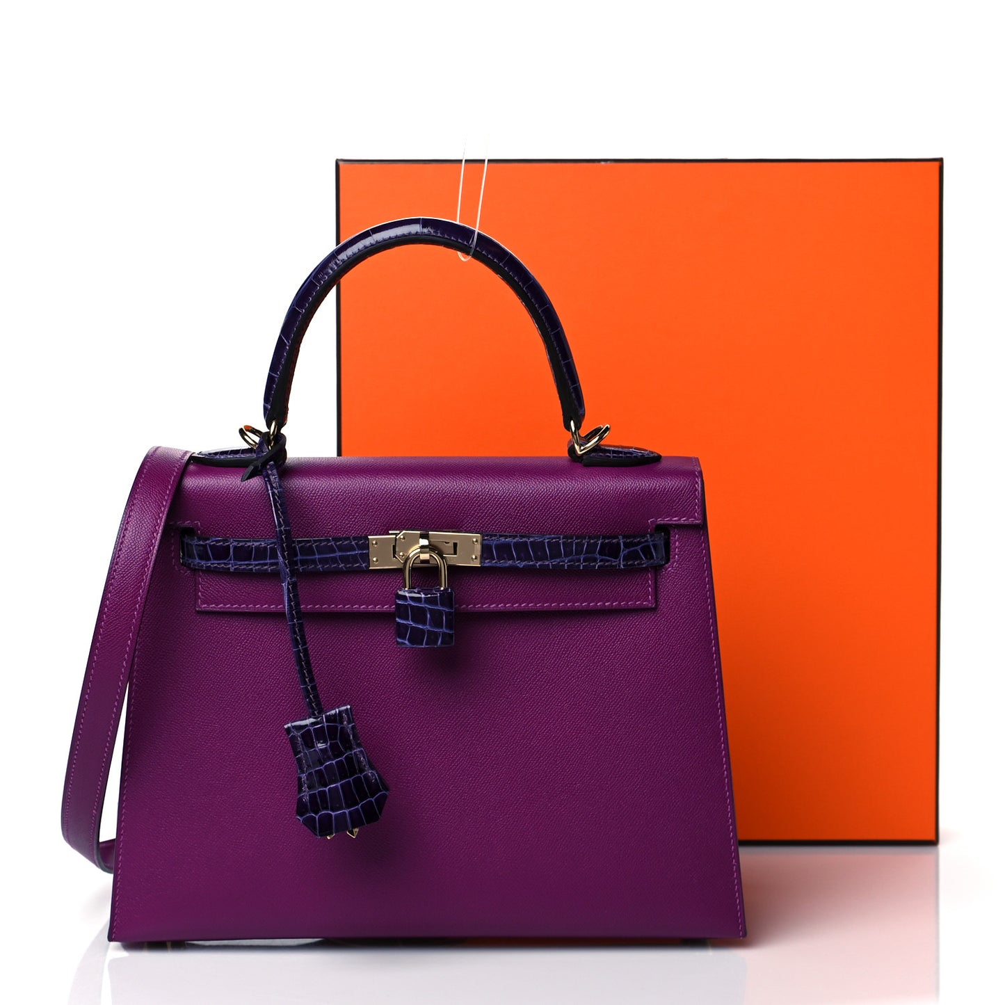 Madame Calfskin Shiny Niloticus Crocodile Kelly Sellier Touch 25 Anemone Amethyst