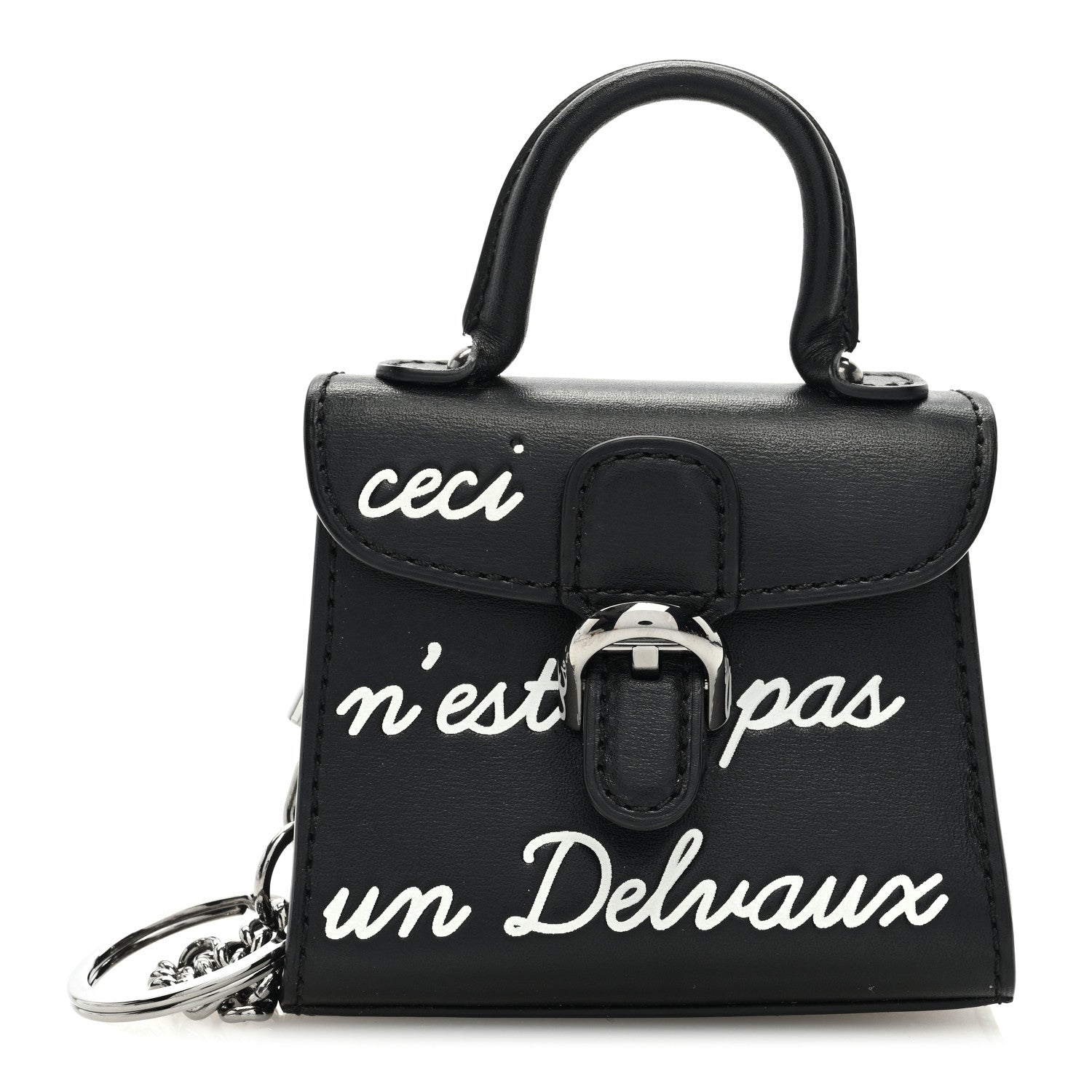 Delvaux Calfskin Mini L'Humour Brillant Bag Charm Black White 1 of 6