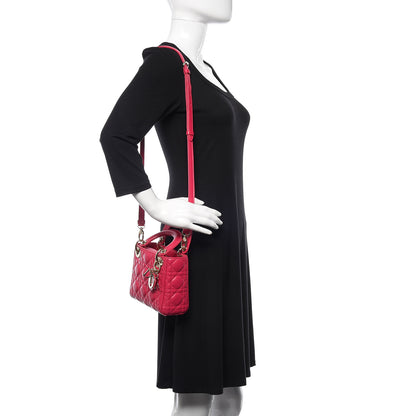 Christian Dior Lambskin Cannage Mini Lady Dior Fuchsia 2 of 10