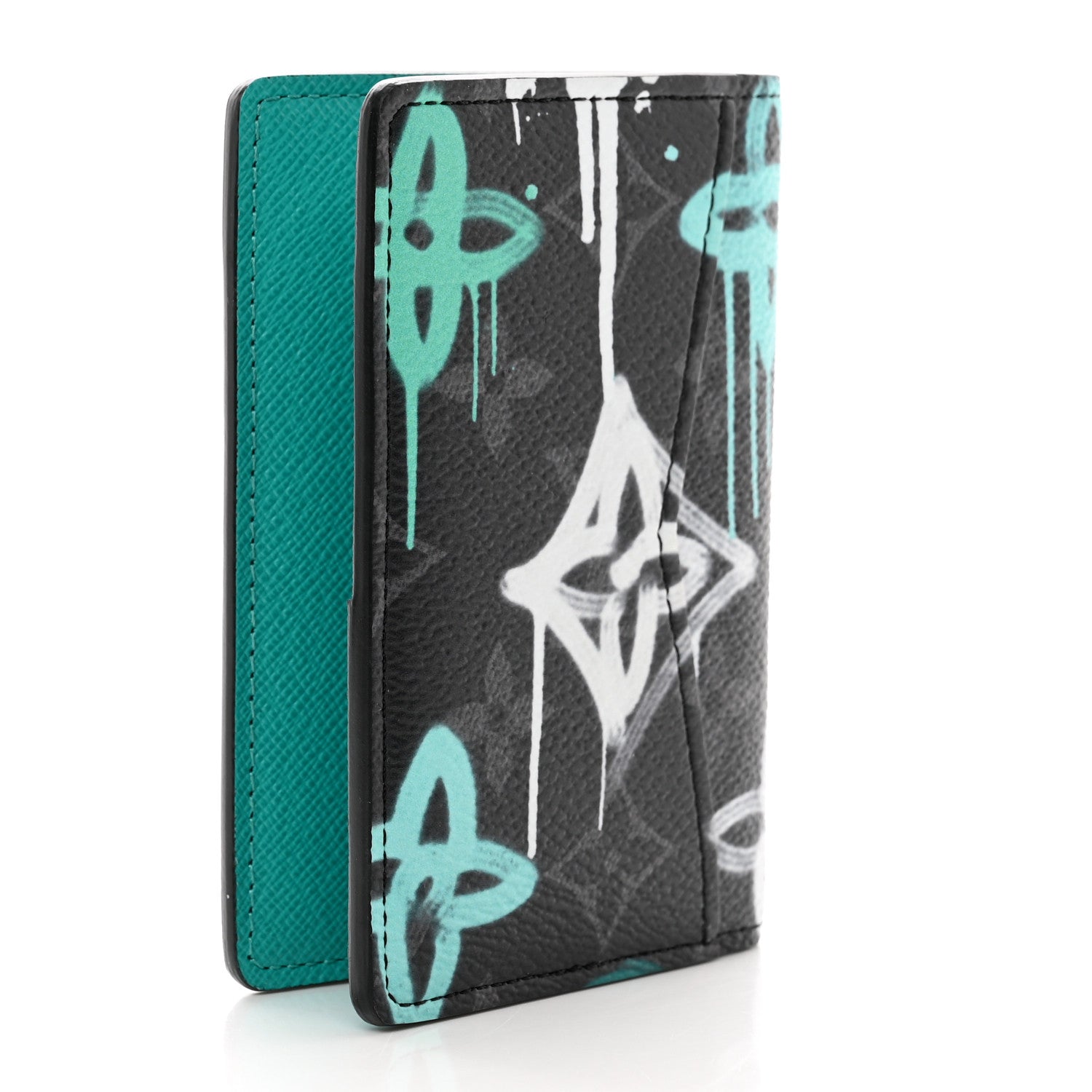 Louis Vuitton Monogram Eclipse LV Graffiti Pocket Organizer Green Lights 3 of 6