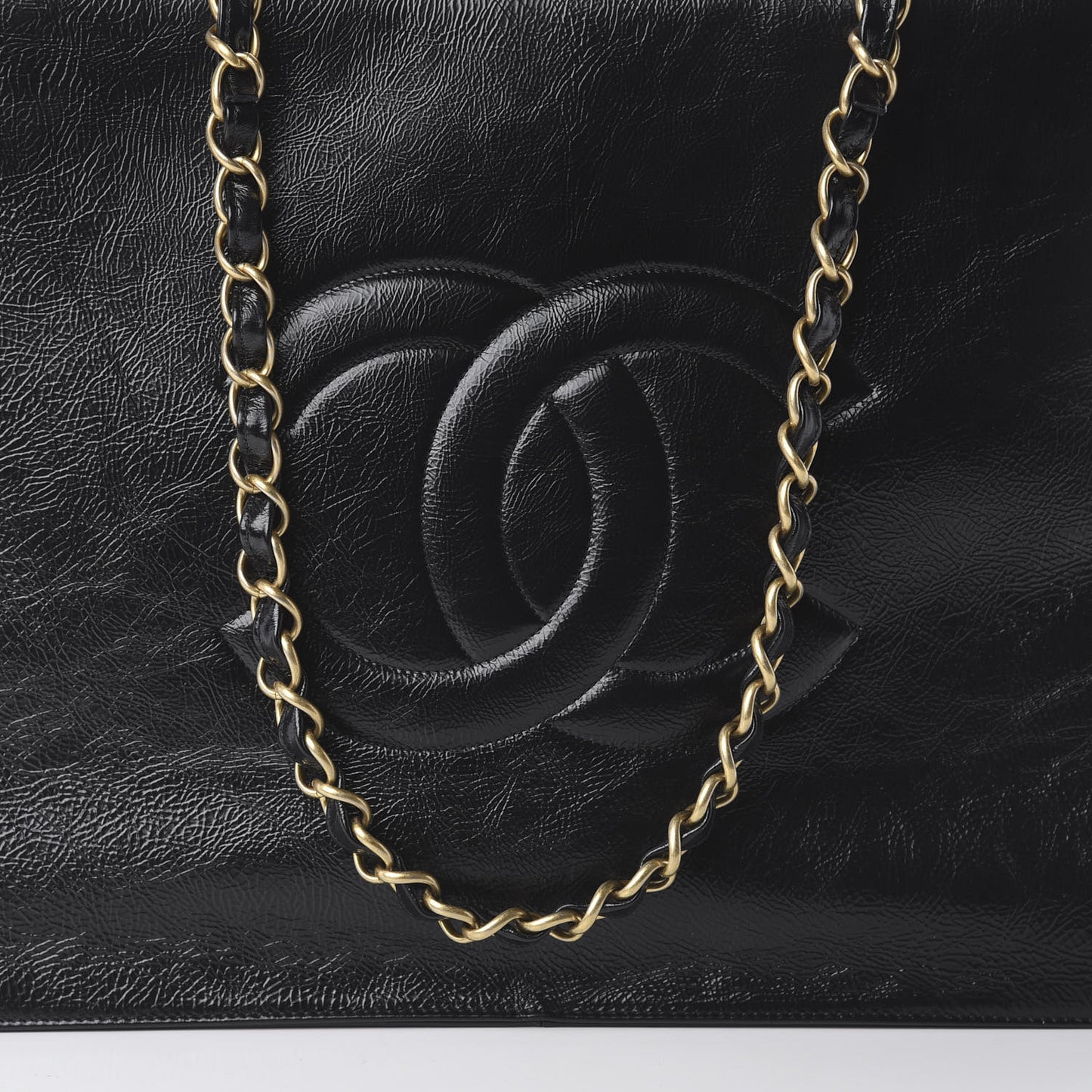 Shiny Aged Calfskin Shopping Bag Black