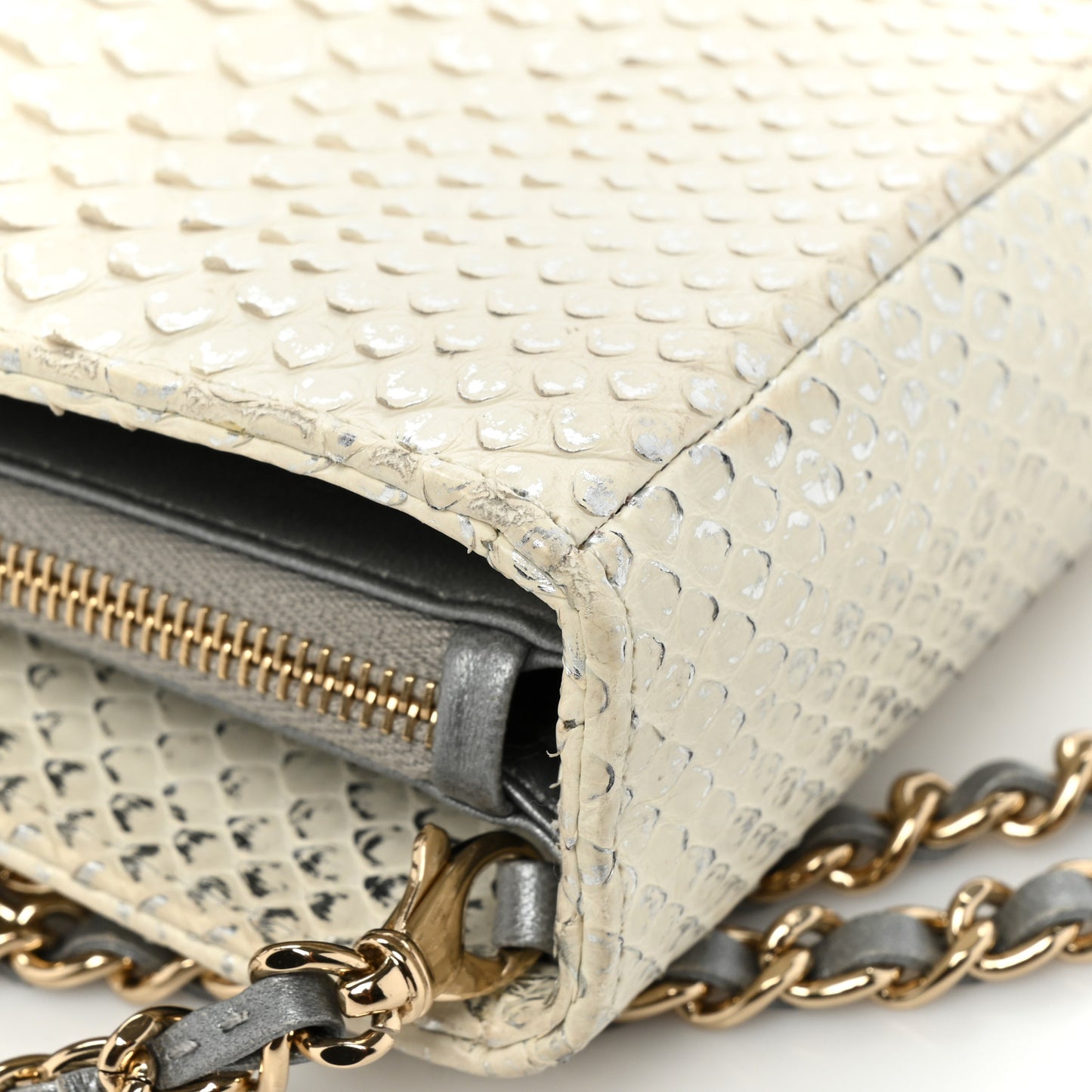 Snakeskin Phone Holder Pouch Clutch White