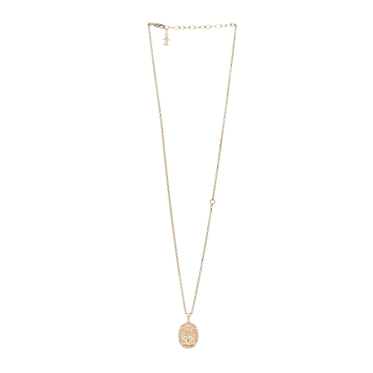 Chanel Crystal CC Crown Signet Necklace Gold 3 of 5