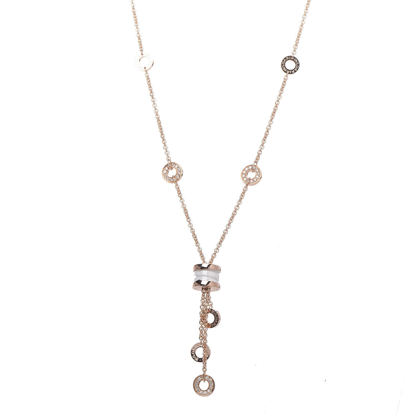18K Rose Gold Diamond White Ceramic B.Zero1 Necklace