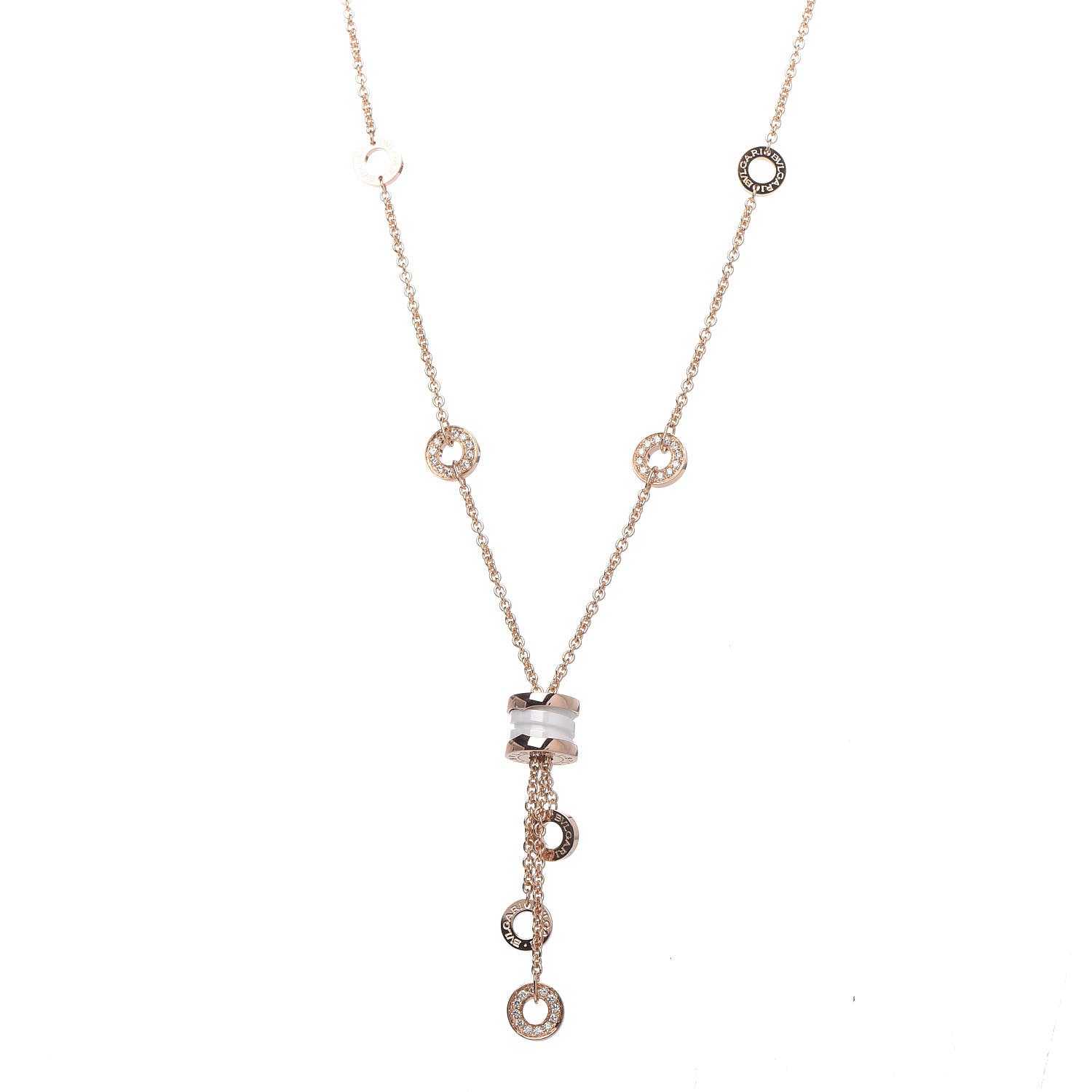 Bulgari 18K Rose Gold Diamond White Ceramic B.Zero1 Necklace 1 of 8