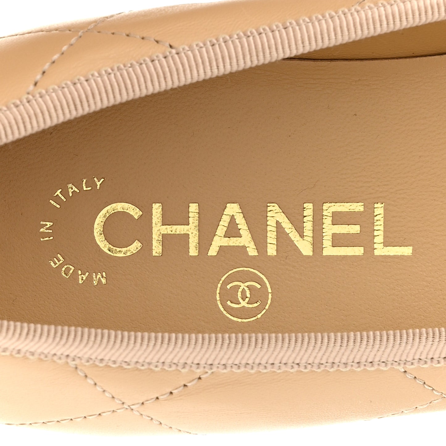 Lambskin Quilted CC Cambon Ballet Flats 40 Beige Black