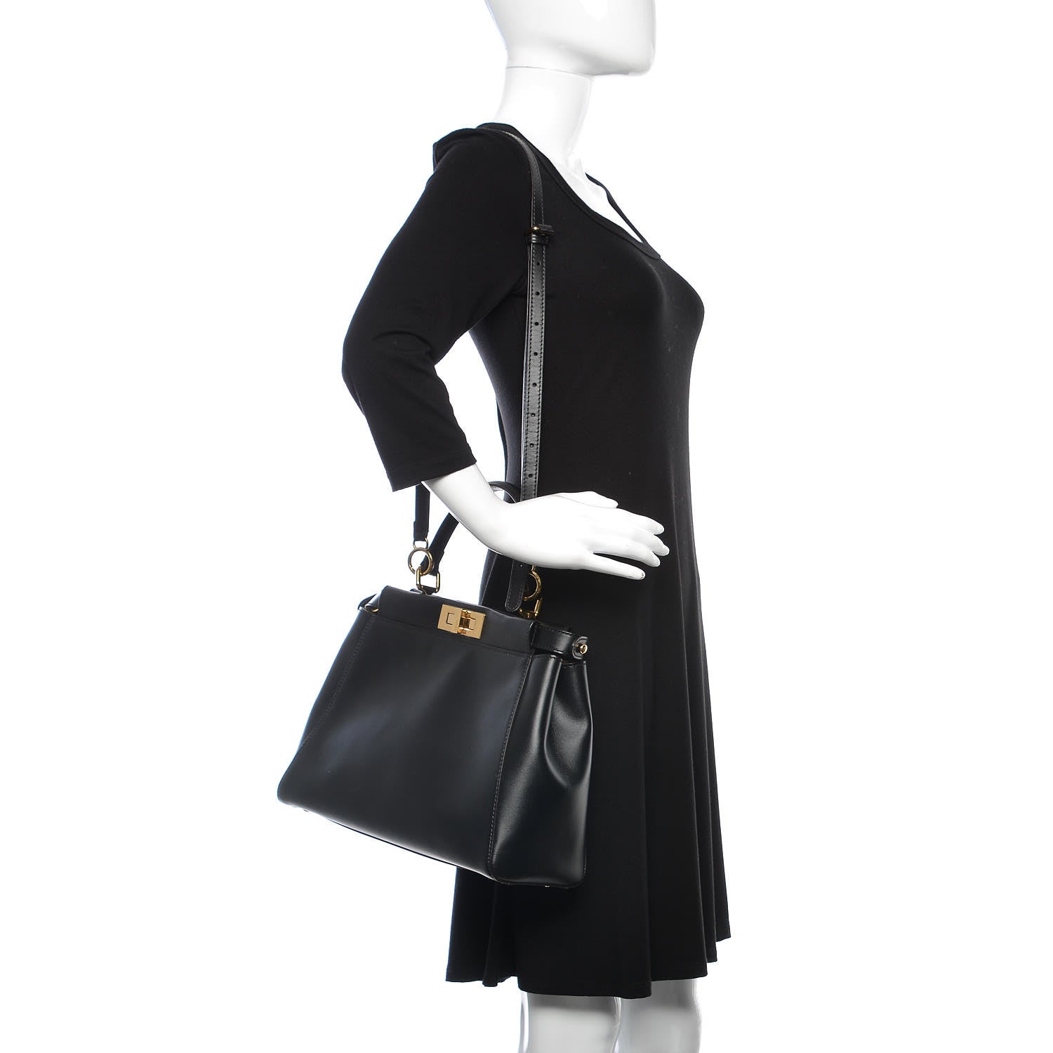 Fendi Vitello Morgan Fabric Jacquard Pequin Medium Peekaboo Iconic Satchel Black Tobacco 2 of 11