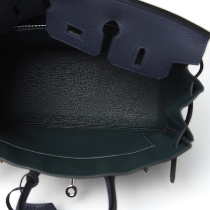 Hermes Togo Swift Officier Birkin 25 Bleu Nuit Vert Cypress 12 of 35