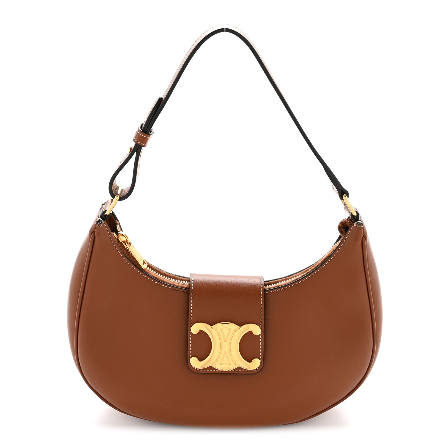 Smooth Calfskin Medium Strap Ava Triomphe Shoulder Bag Tan