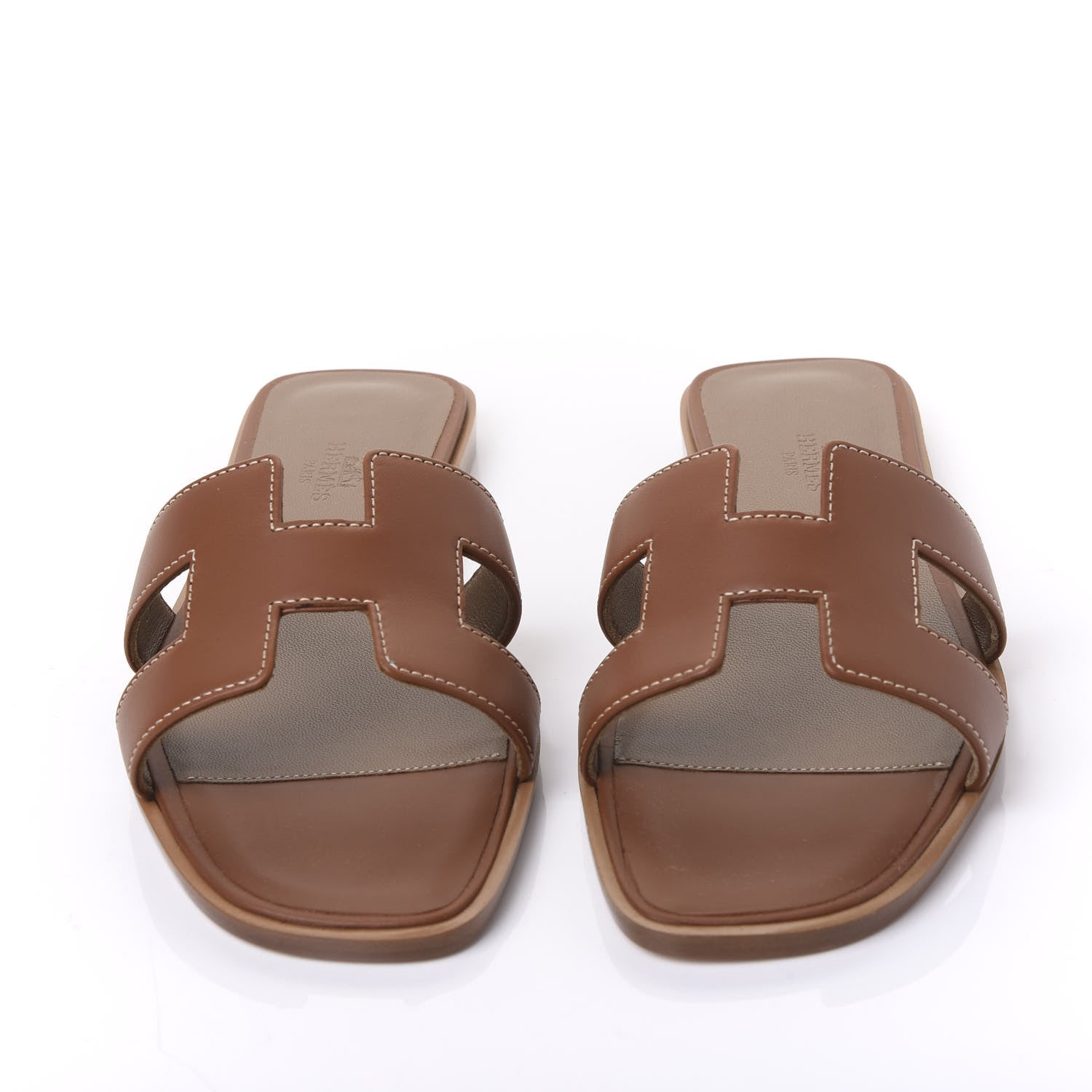 Hermes Box Calfskin Oran Sandals 37.5 Gold 2 of 9