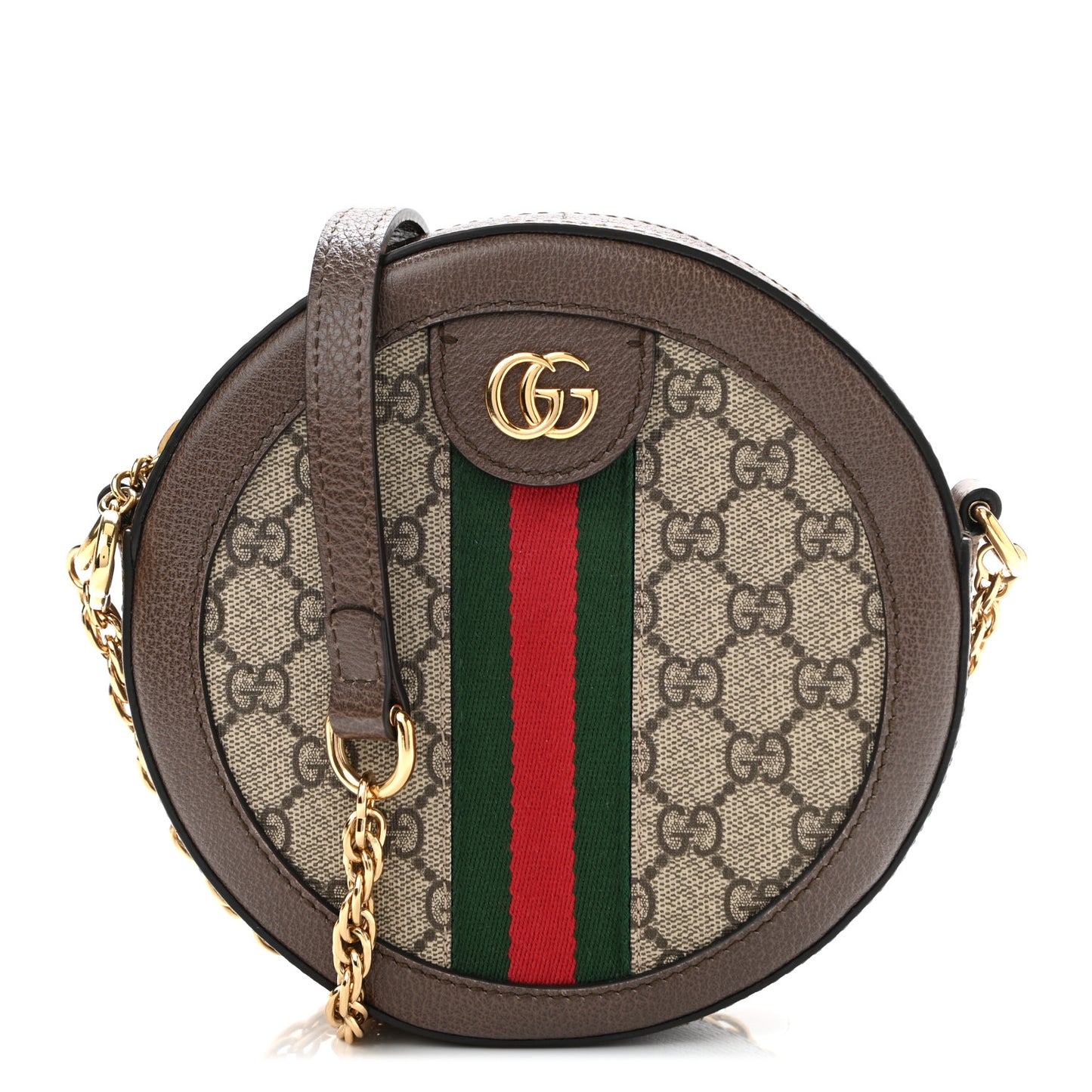 GG Supreme Monogram Web Mini Ophidia Round Shoulder Bag Brown