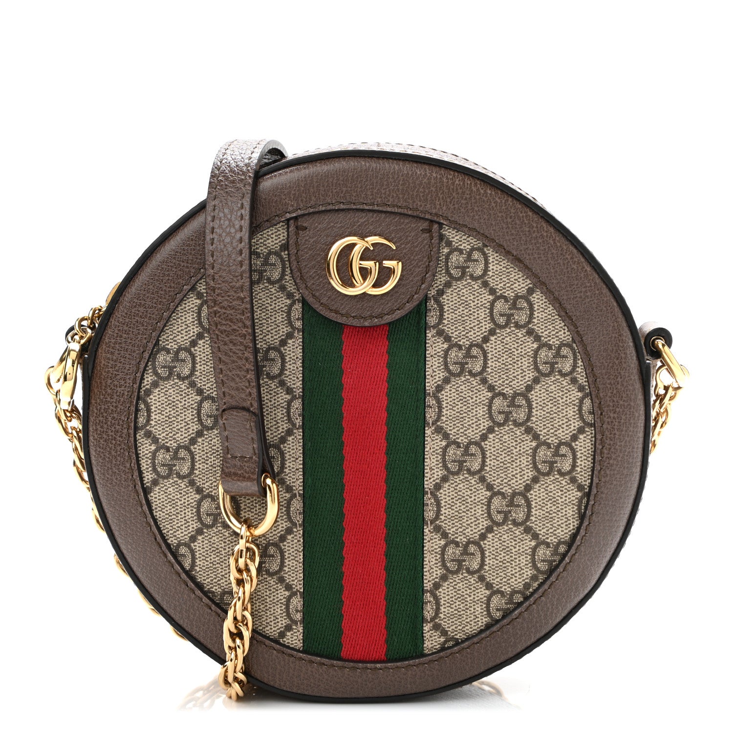 Gucci GG Supreme Monogram Web Mini Ophidia Round Shoulder Bag Brown 1 of 13