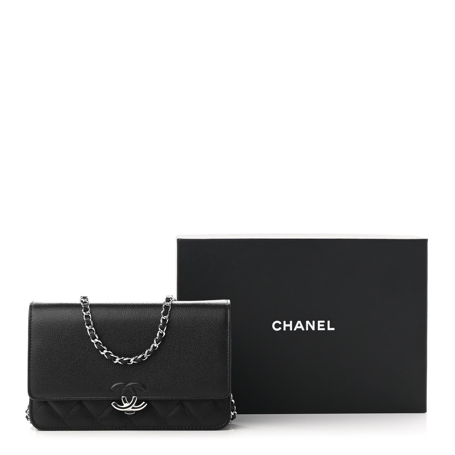 Chanel Grained Calfskin Quilted CC Box Wallet On Chain WOC Black 11 of 11
