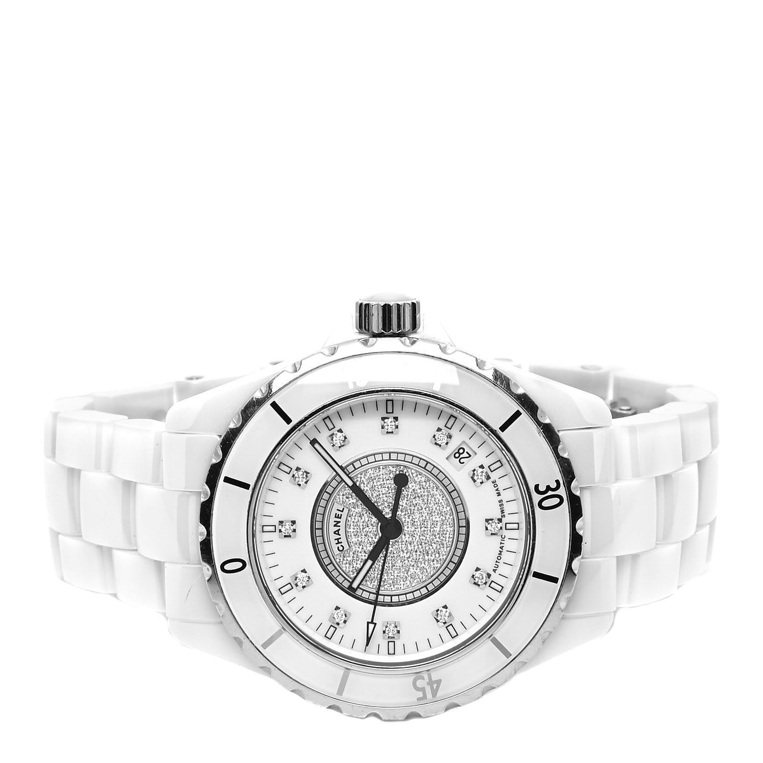 Chanel Stainless Steel Ceramic Diamond Dial 38mm J12 Automatic Watch White 2 of 5