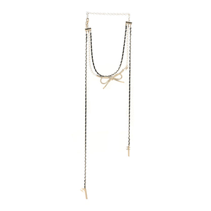 Chanel Calfskin Pearl Metal CC Bow Necklace Gold White Black 3 of 5