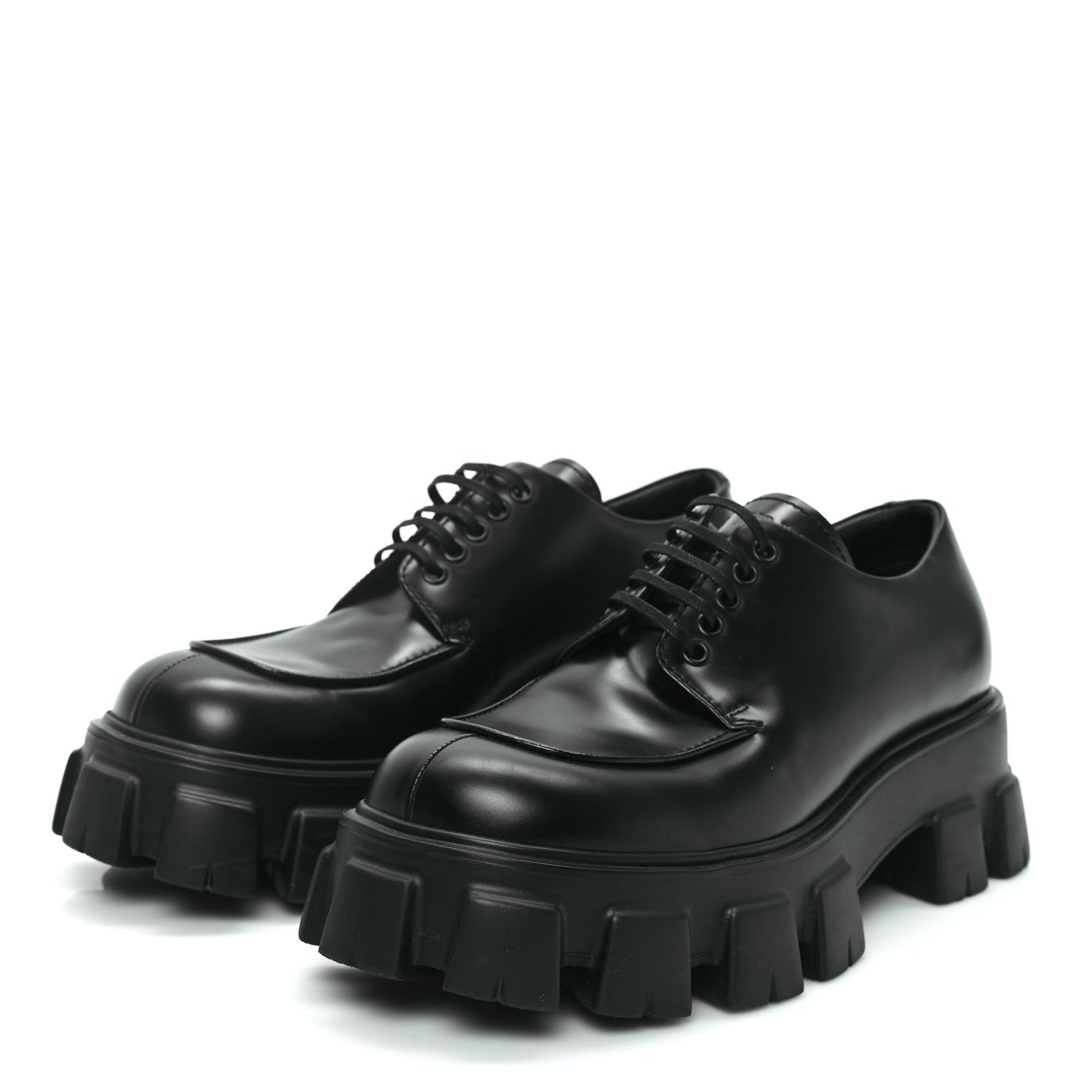 Prada Spazzolato Rois Monolith 55mm Derby Loafers 8 Black 3 of 8