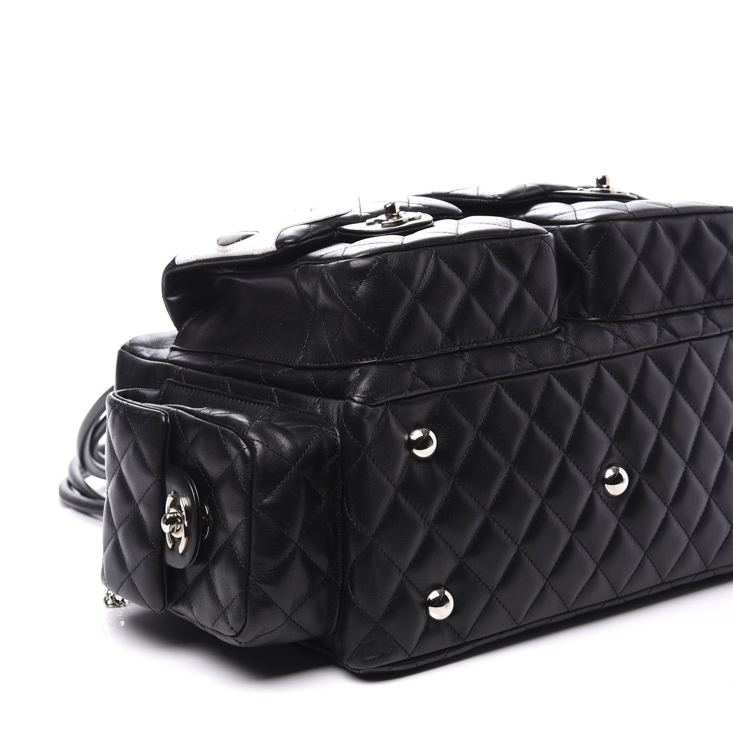 Calfskin Quilted Large Cambon Multipocket Reporter Black White