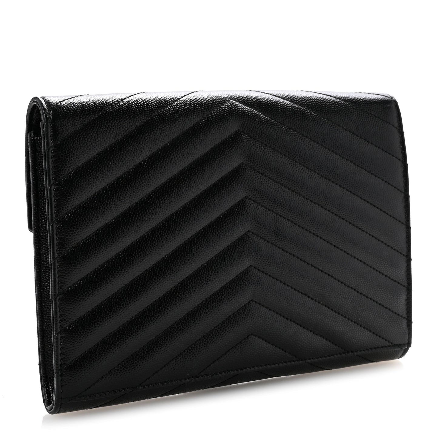 Grain De Poudre Matelasse Chevron Monogram Envelope Clutch Black