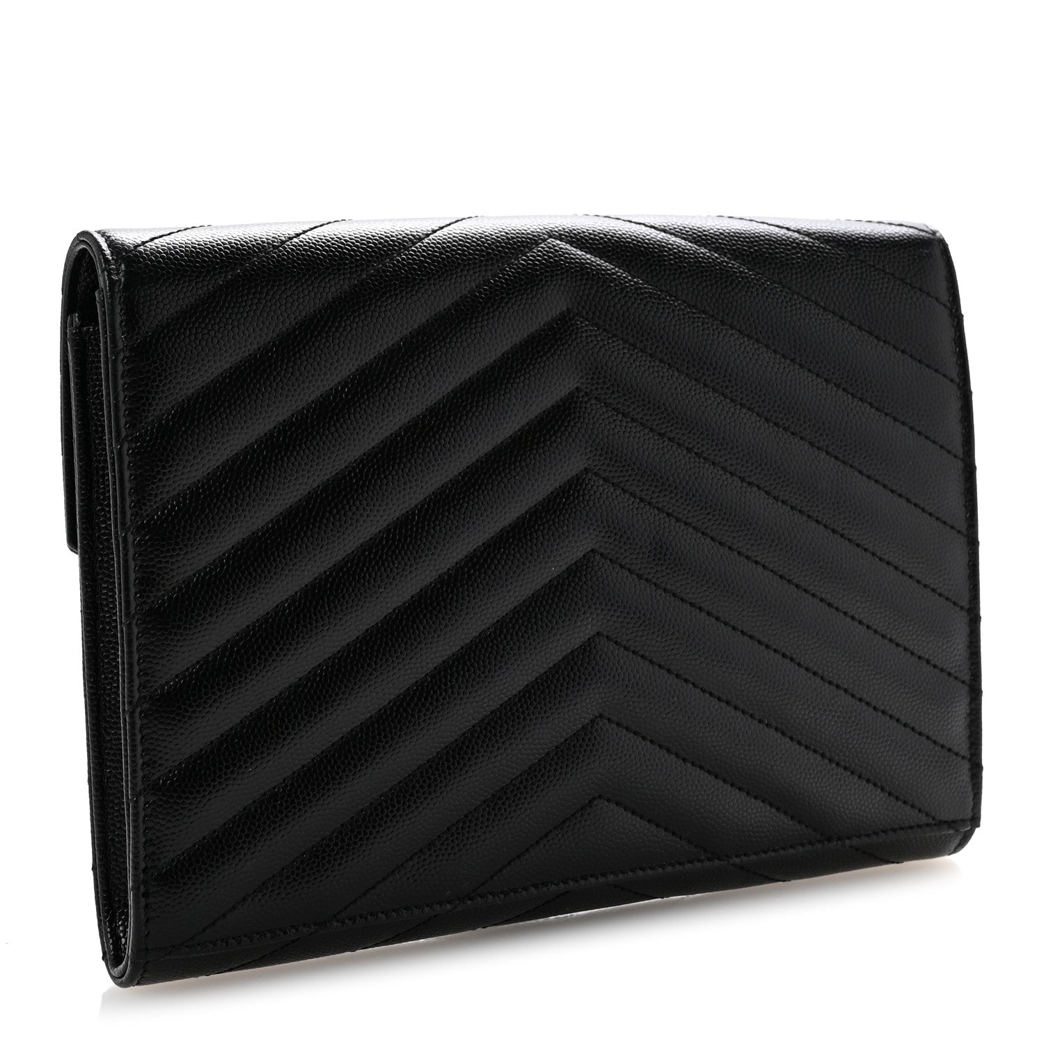 Saint Laurent Grain De Poudre Matelasse Chevron Monogram Envelope Clutch Black 3 of 12