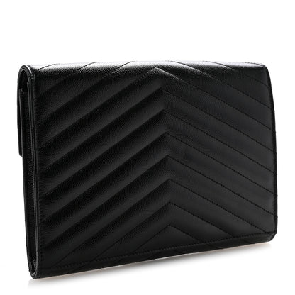 Saint Laurent Grain De Poudre Matelasse Chevron Monogram Envelope Clutch Black 3 of 12