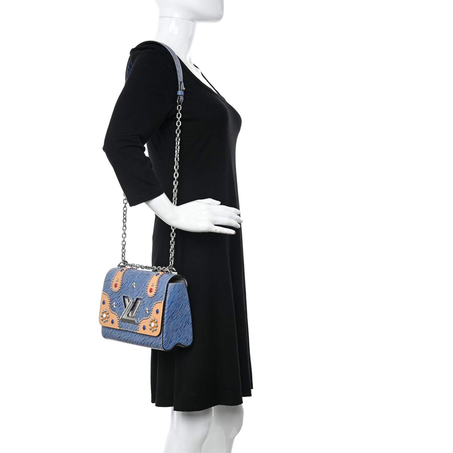 Epi Studded Twist Shoulder Bag MM Denim Light