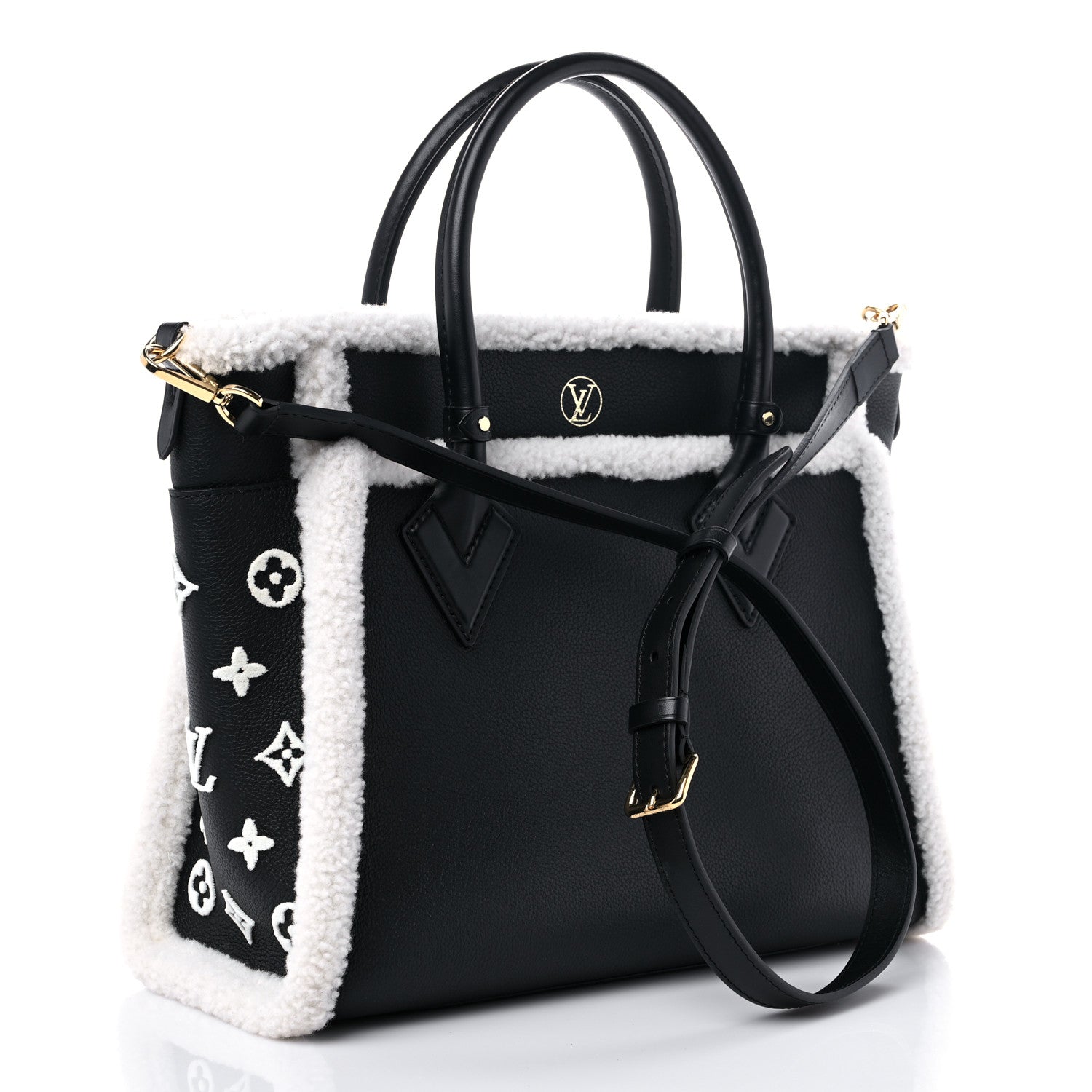 Louis Vuitton Grained Calfskin Shearling On My Side MM Black 3 of 10