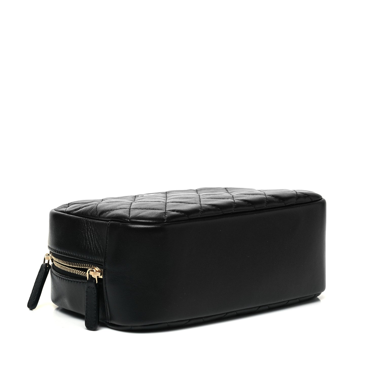 Lambskin Quilted Medium Curvy Pouch Cosmetic Case Black