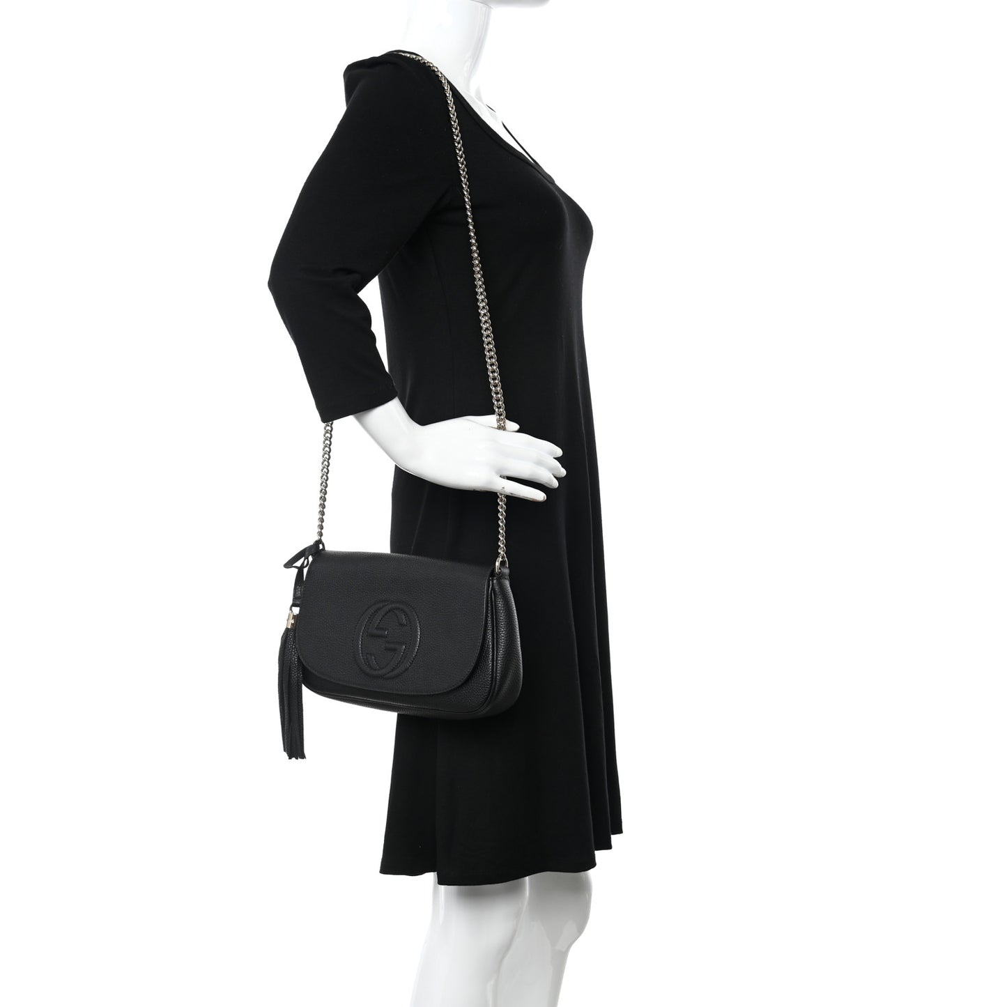 Pebbled Calfskin Medium Soho Flap Crossbody Black