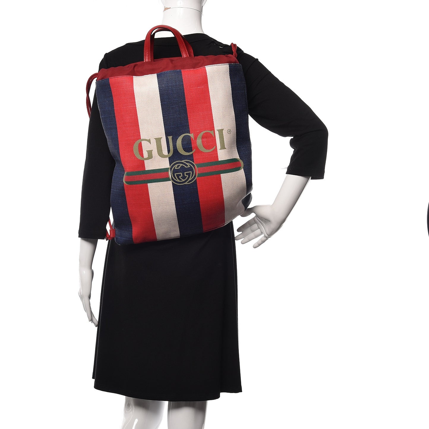 Canvas Logo Sylvie Stripe Drawstring Backpack Red