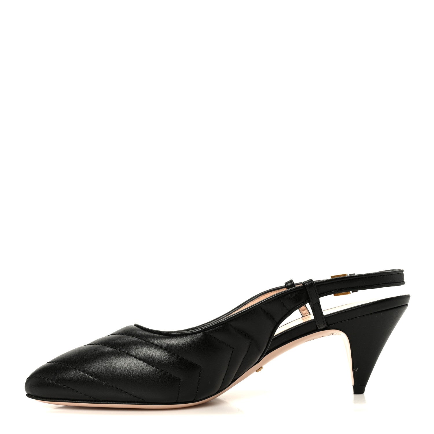 Gucci Nappa Charlotte Chevron Matelasse Double G 75mm Slingback Pumps 38.5 Black 1 of 10
