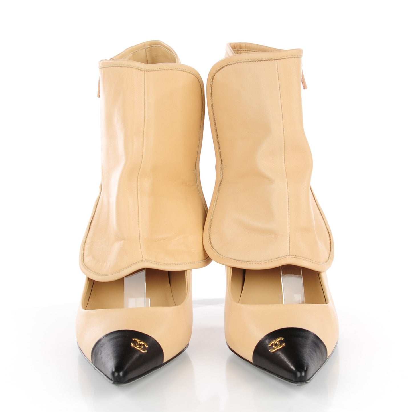 Lambskin Cap Toe Ankle Gaiter Pumps 39.5 Beige Black