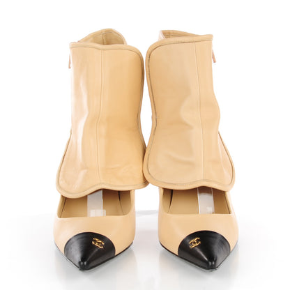 Chanel Lambskin Cap Toe Ankle Gaiter Pumps 39.5 Beige Black 3 of 10