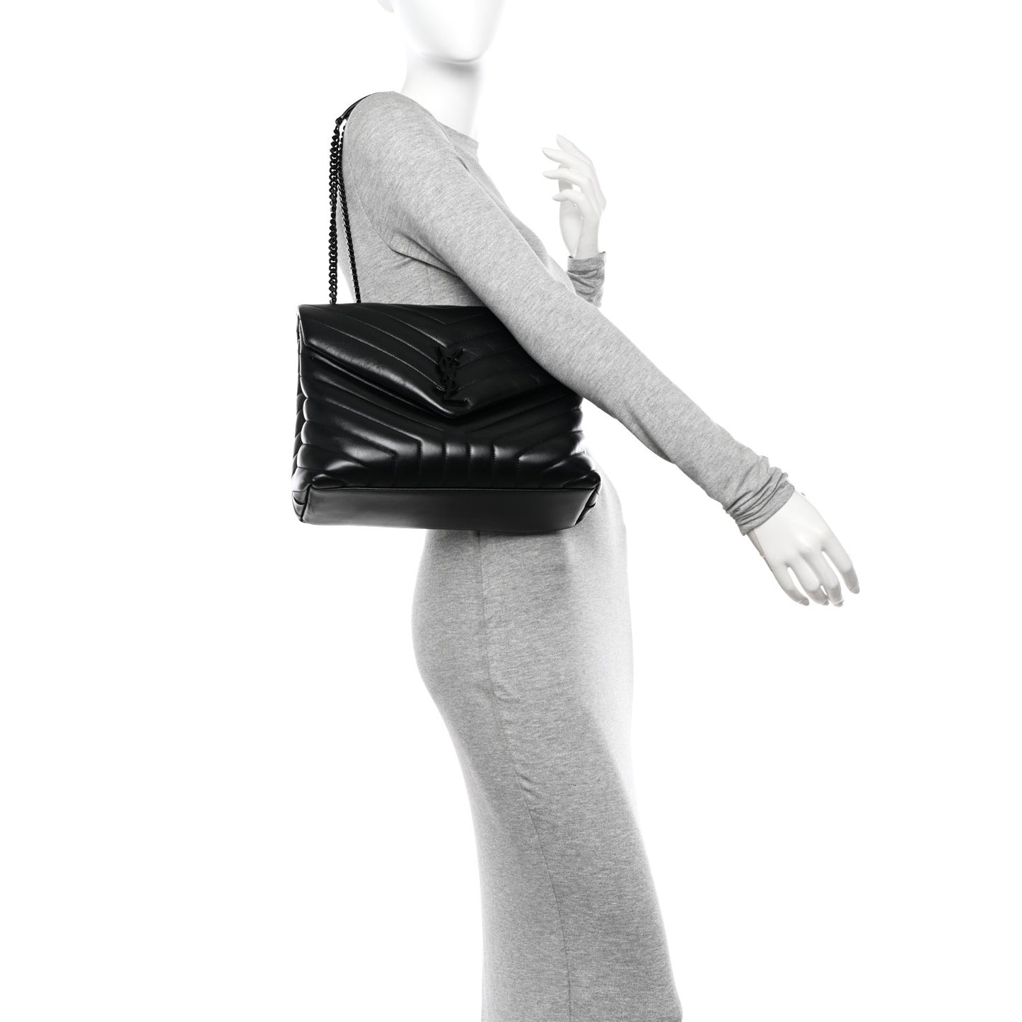 Calfskin Y Quilted Monogram Monochrome Medium Loulou Chain Satchel Black