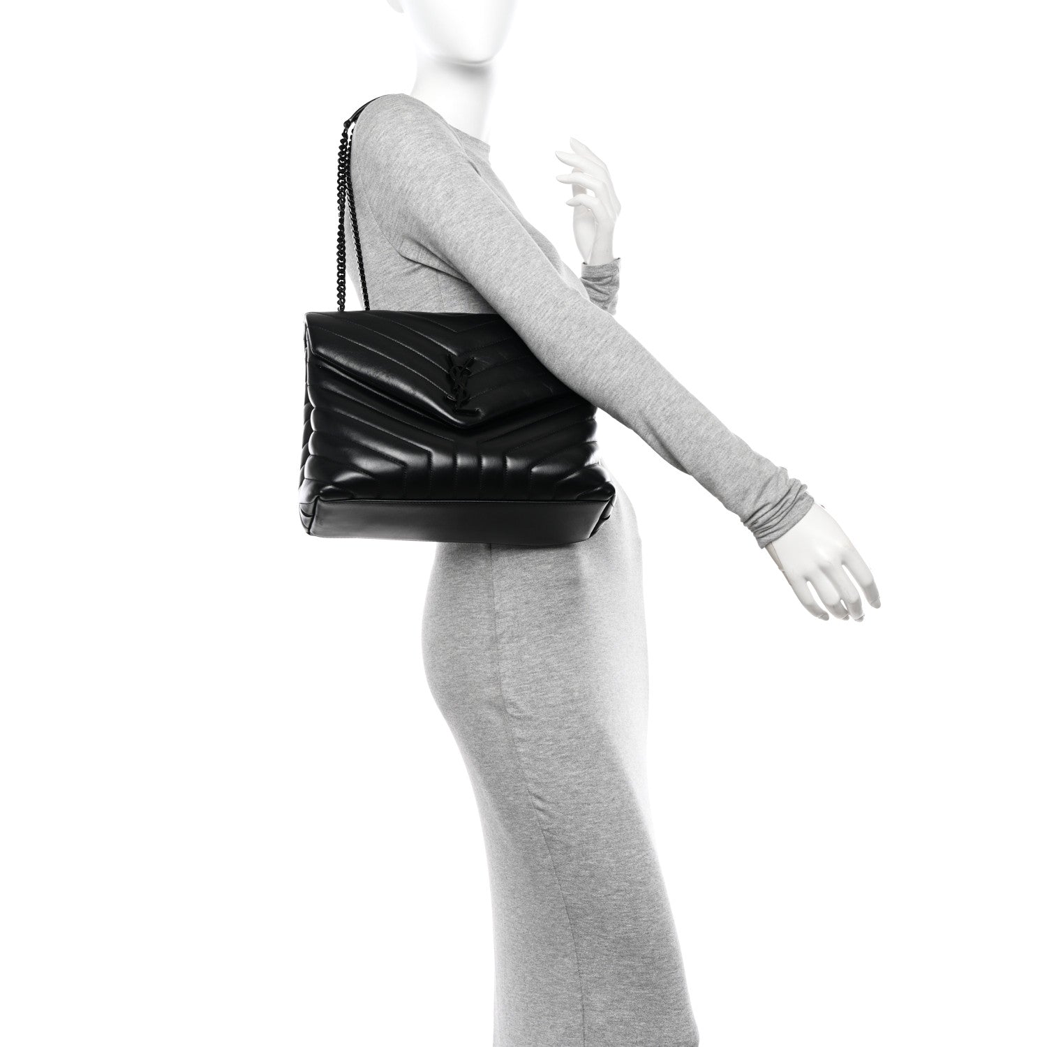 Saint Laurent Calfskin Y Quilted Monogram Monochrome Medium Loulou Chain Satchel Black 2 of 10