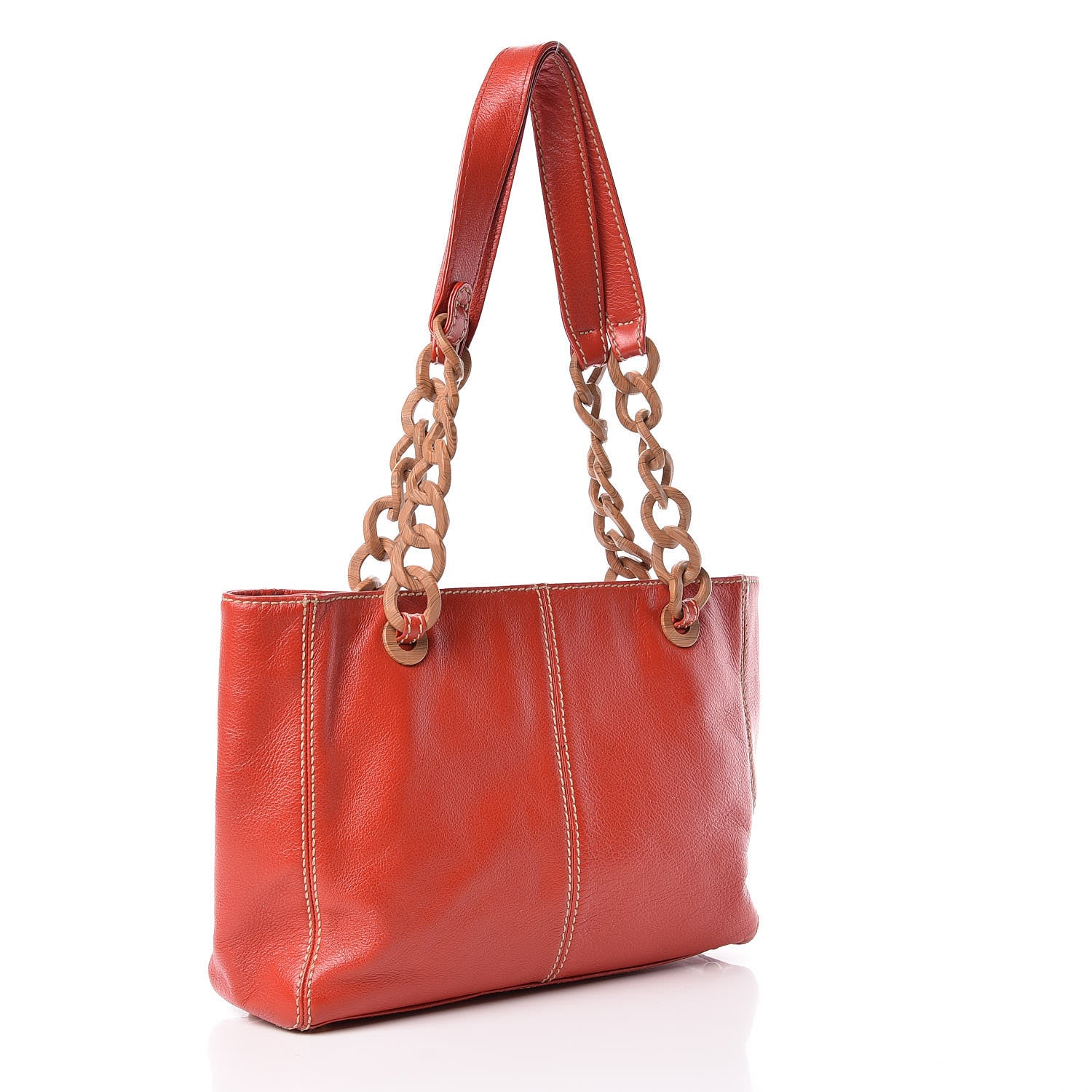 Chanel Calfskin Wood Chain Tote Red 3 of 10