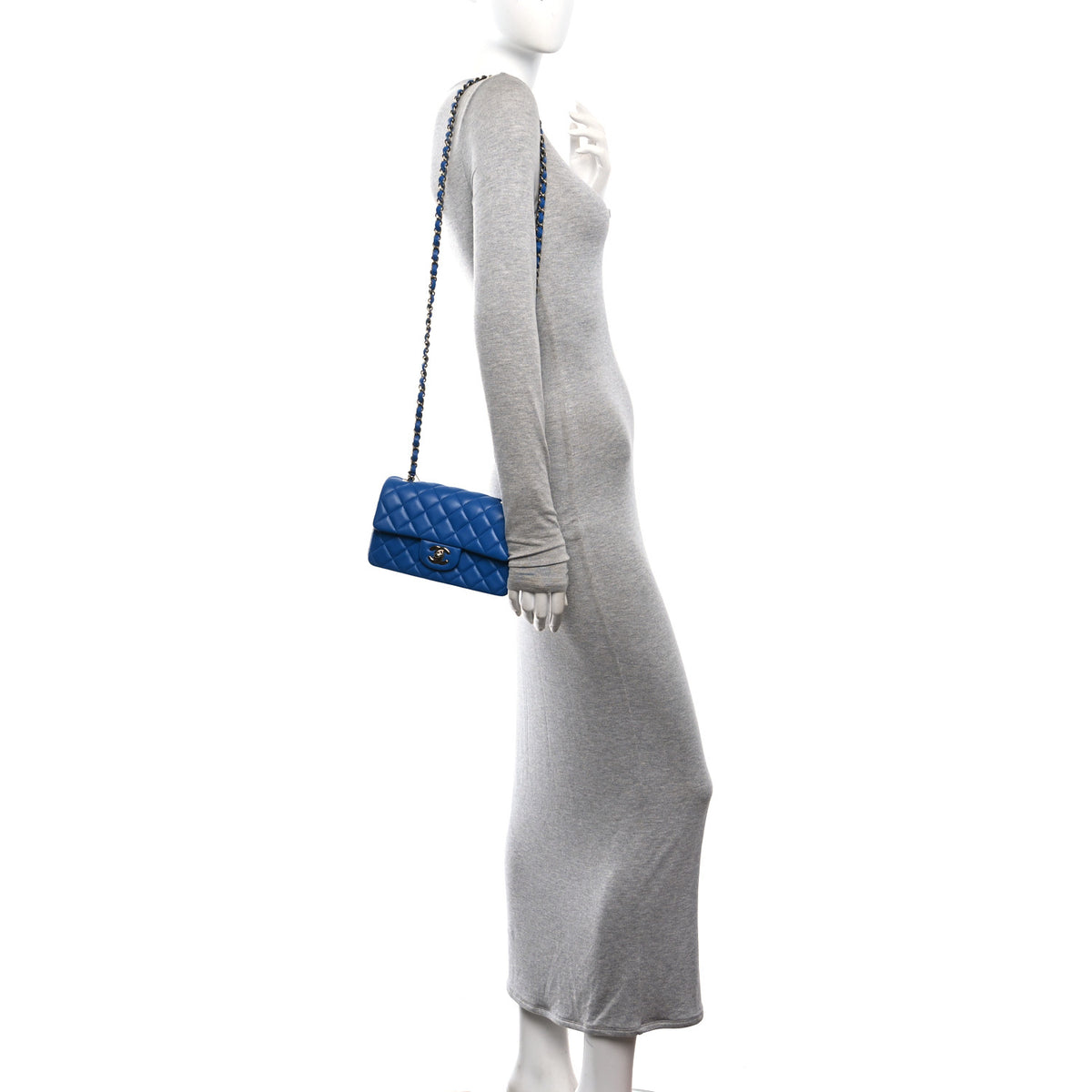 Lambskin Quilted Mini Rectangular Flap Blue