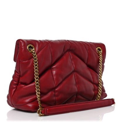 Saint Laurent Lambskin Quilted Small Loulou Puffer Monogram Chain Satchel Red 3 of 9