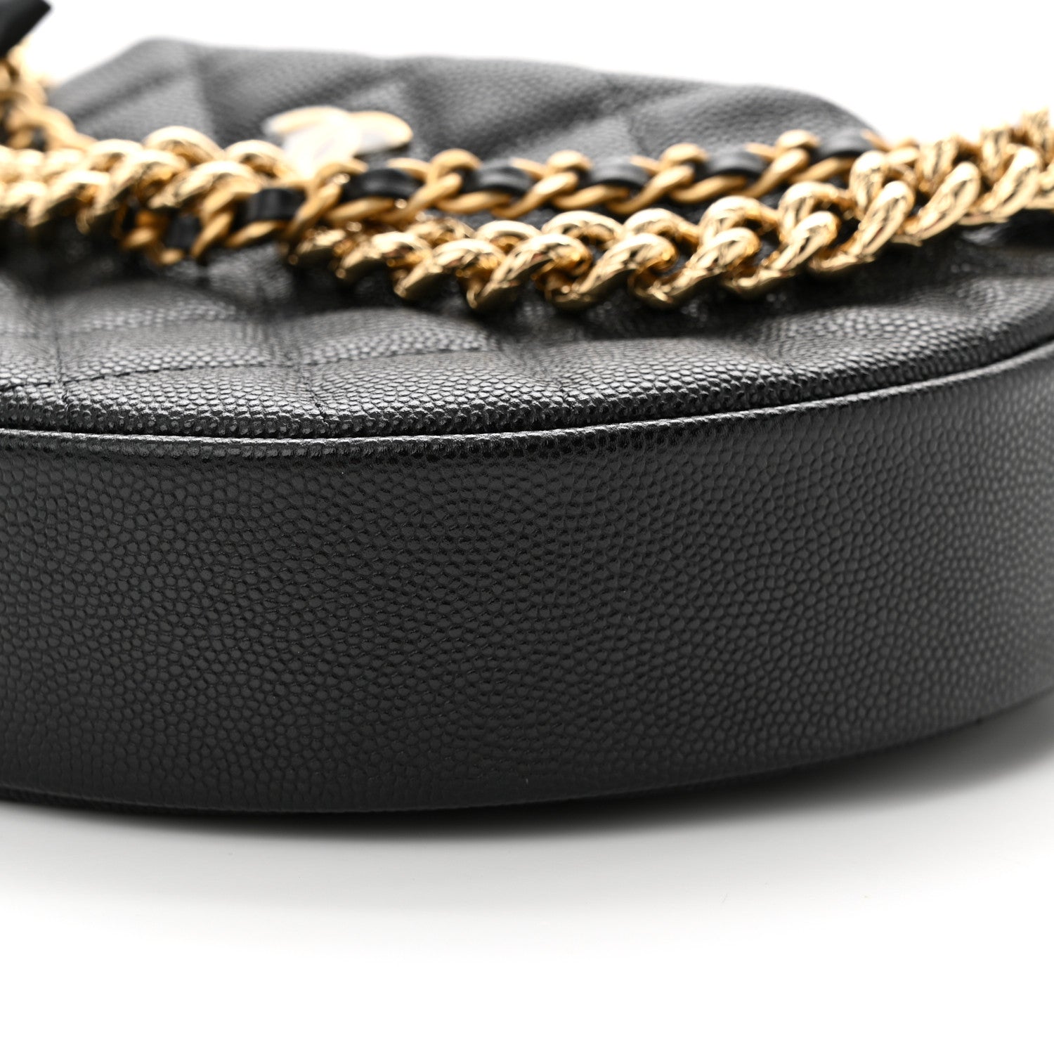 Chanel Shiny Caviar Quilted Bow Pouch Hobo Black 10 of 11