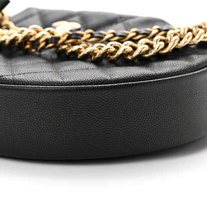 Chanel Shiny Caviar Quilted Bow Pouch Hobo Black 10 of 11