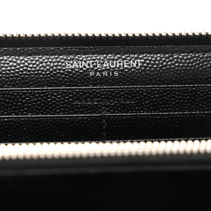 Saint Laurent Grain De Poudre Matelasse Chevron Monogram Zip Around Wallet Black 6 of 7