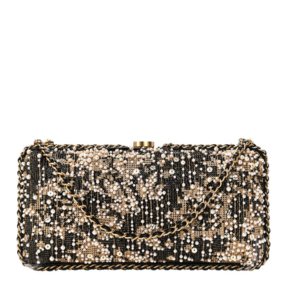 Chanel Pearl Crystal Chain Around Evening Clutch Black Gold 1 of 11