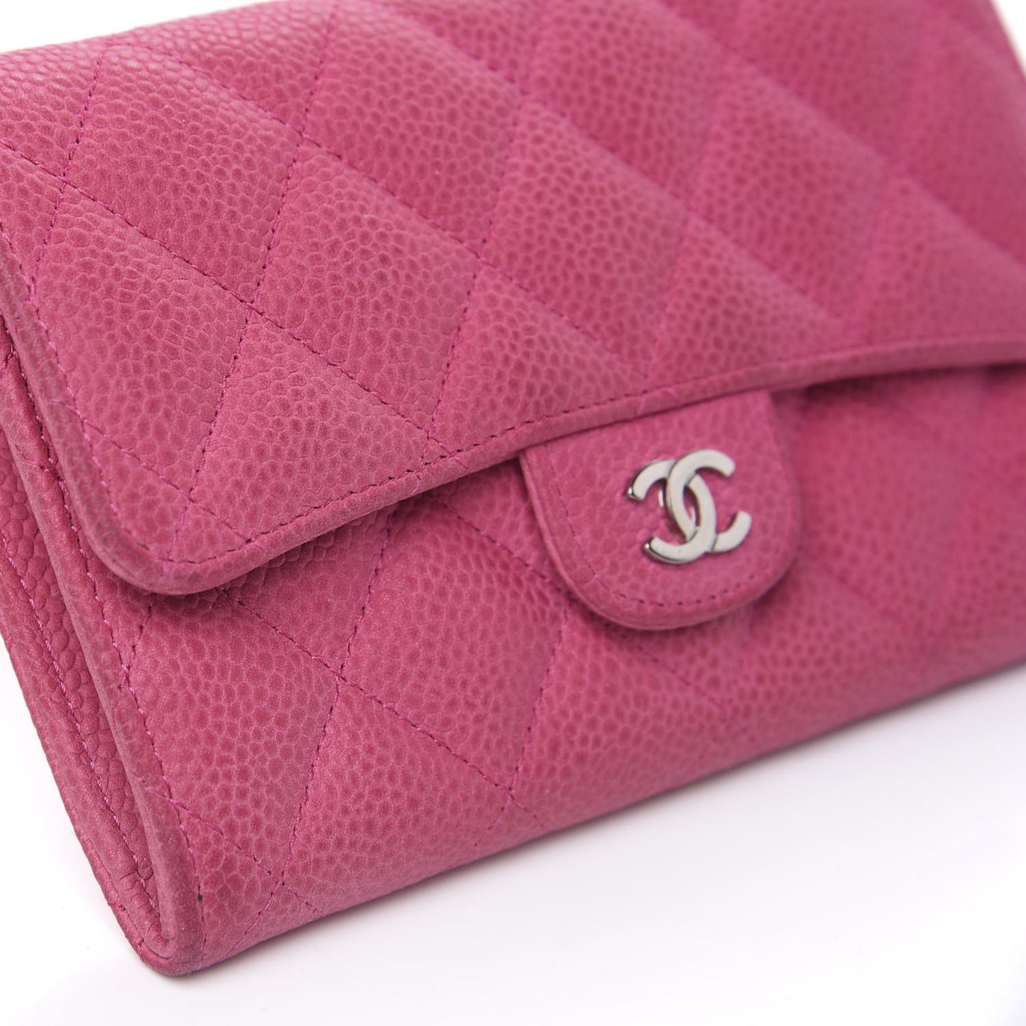 Iridescent Caviar Quilted Small Flap Wallet Pink