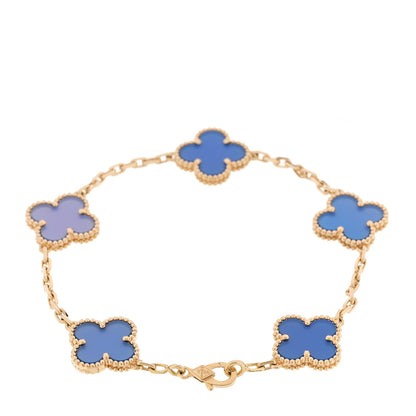Van Cleef & Arpels 18K Yellow Gold Blue Agate 5 Motifs Vintage Alhambra Bracelet 2 of 6