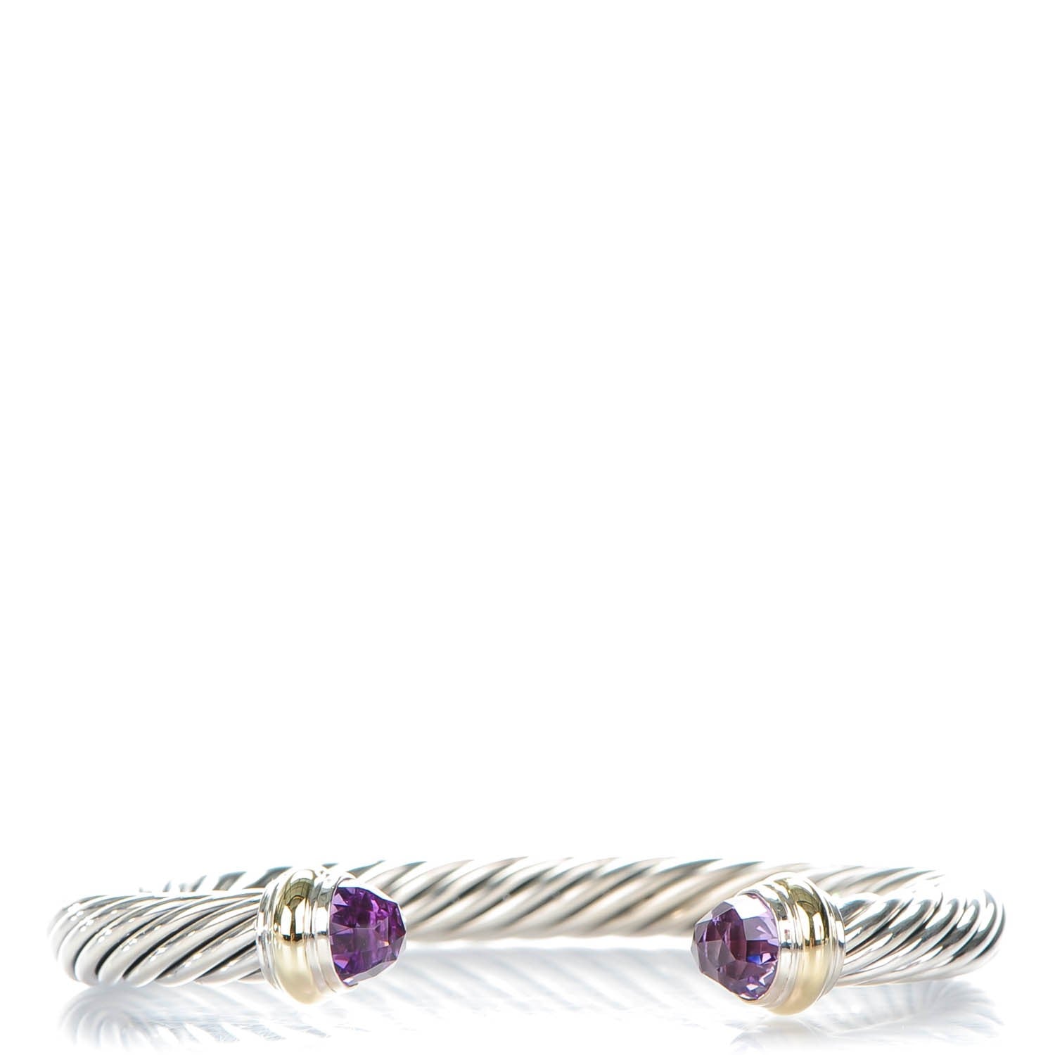 David Yurman Sterling Silver 14K Yellow Gold Amethyst 7mm Cable Classics Bracelet 1 of 5