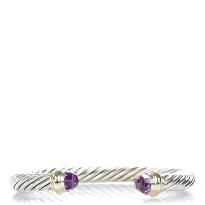 David Yurman Sterling Silver 14K Yellow Gold Amethyst 7mm Cable Classics Bracelet 1 of 5