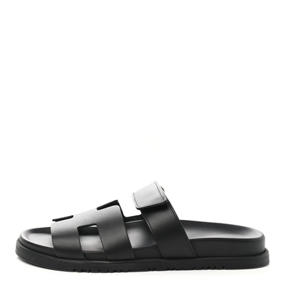Hermes Calfskin Womens Chypre Sandals 38.5 Black 1 of 9