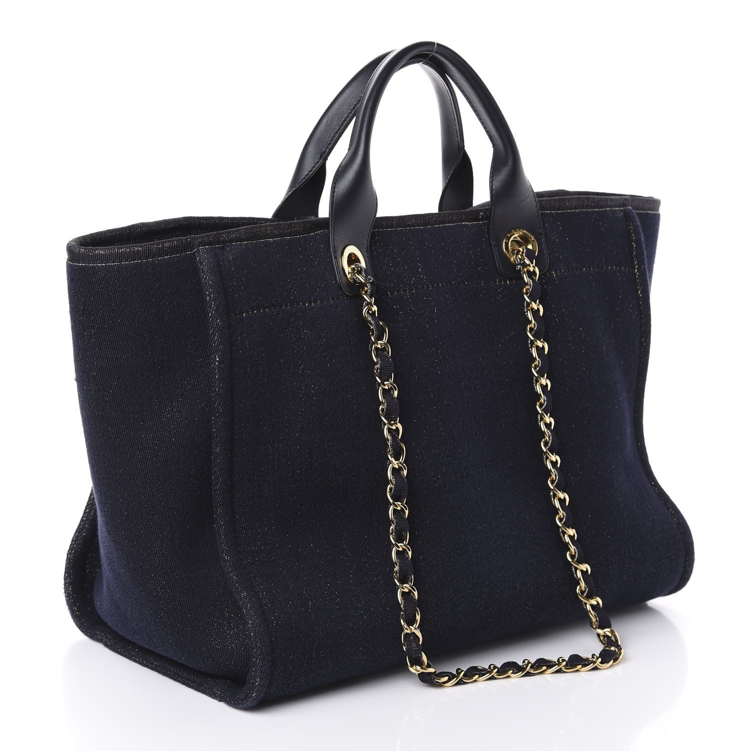 Chanel Lurex Canvas Medium Deauville Tote Navy Blue Gold 3 of 10