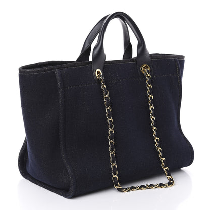 Chanel Lurex Canvas Medium Deauville Tote Navy Blue Gold 3 of 10