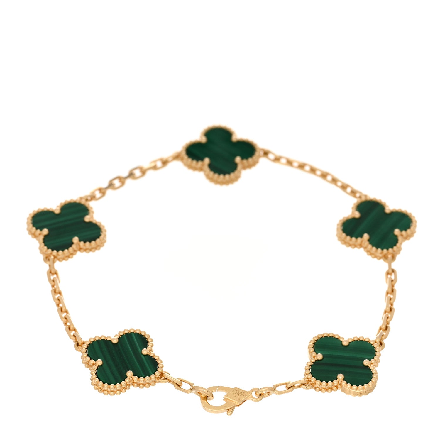 Van Cleef & Arpels 18K Yellow Gold Malachite 5 Motifs Vintage Alhambra Bracelet 2 of 5