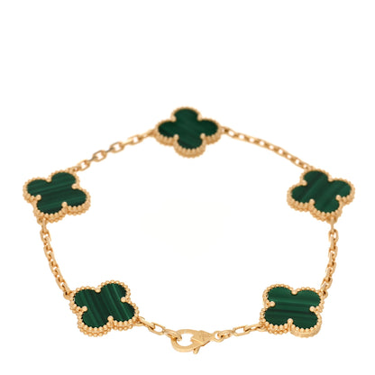 Van Cleef & Arpels 18K Yellow Gold Malachite 5 Motifs Vintage Alhambra Bracelet 2 of 5